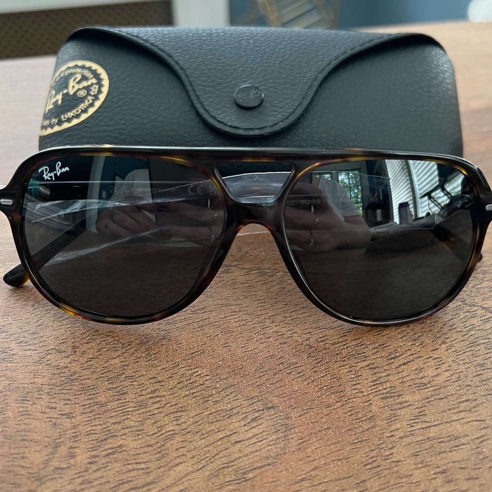 NIB Ray-Ban Bill Polished Havana sunglasses with Blue Lens
